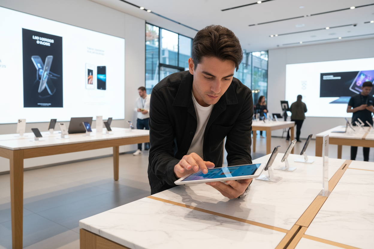 human is picking a Ellctronic product